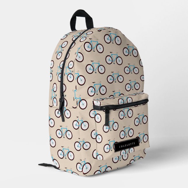Bicycle Bike Pattern Custom Name Printed Backpack (Back Corner Left)