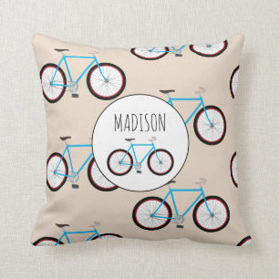 Bicycle Bike Pattern Custom Name Throw Pillow