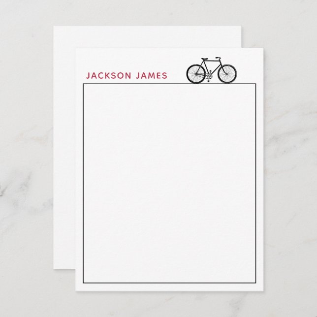 Bicycle Bike simple modern black white red Note Card (Front/Back)