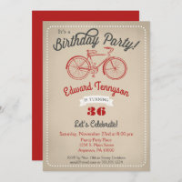 Bicycle Birthday Invitation Mens Boys Vintage Bike