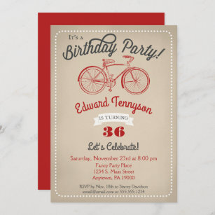 Bicycle Birthday Invitation Mens Boys Vintage Bike