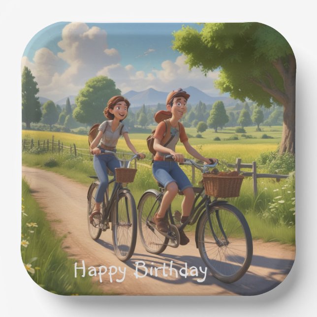 Bicycle Birthday Paper Plates (Front)