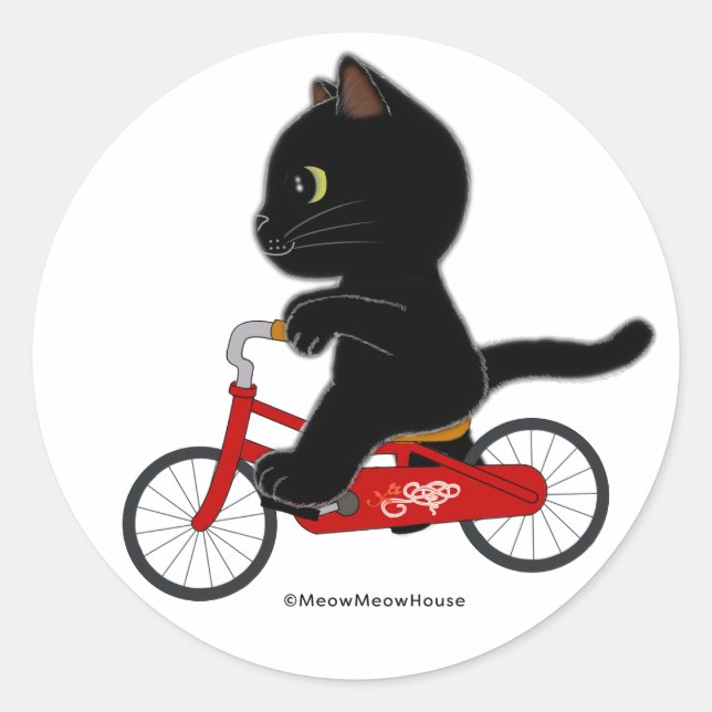 Bicycle Black Cat Classic Round Sticker (Front)