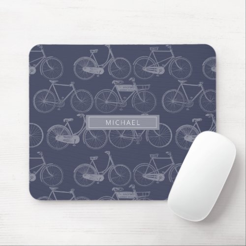Bicycle Blue Simple Pattern Vintage Illustration Mouse Pad