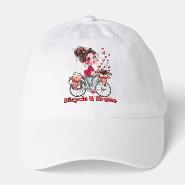 Bicycle & Brews Cute Coffee Lover Hat  (Front)