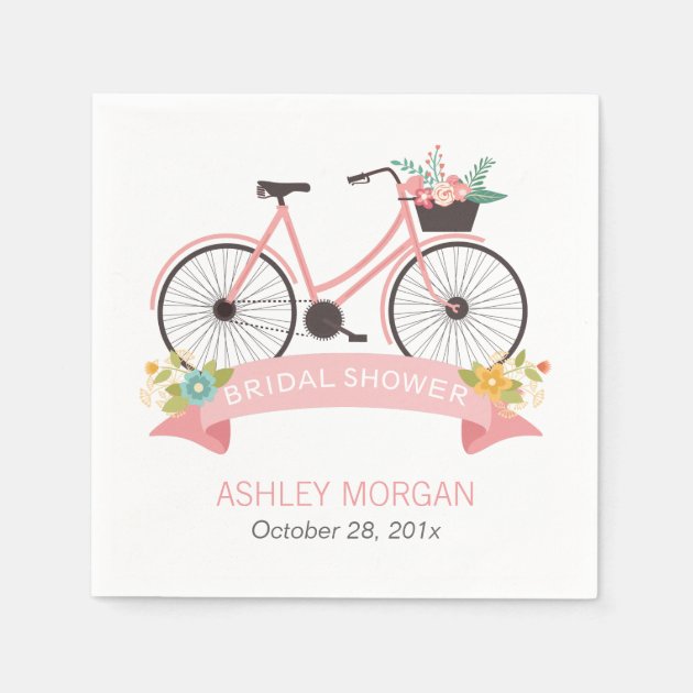 Bicycle Bridal Shower Elegant Chic Pink Flowers Paper Napkin