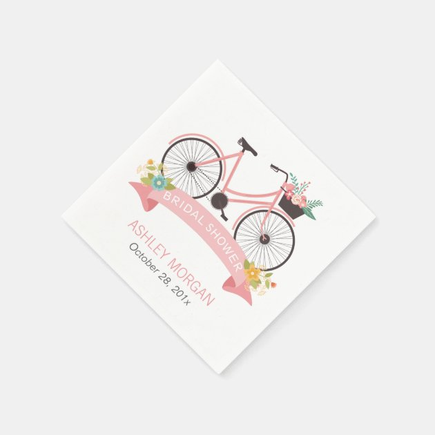 Bicycle Bridal Shower Elegant Chic Pink Flowers Paper Napkin