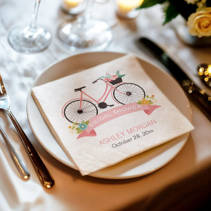Bicycle Bridal Shower Elegant Chic Pink Flowers Paper Napkins