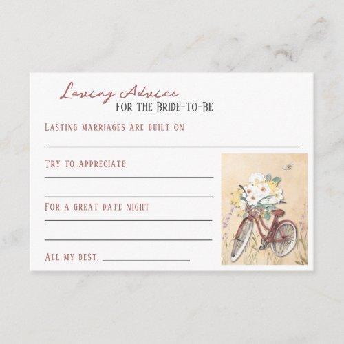 Bicycle Bridal Shower Loving Advice Enclosure Card