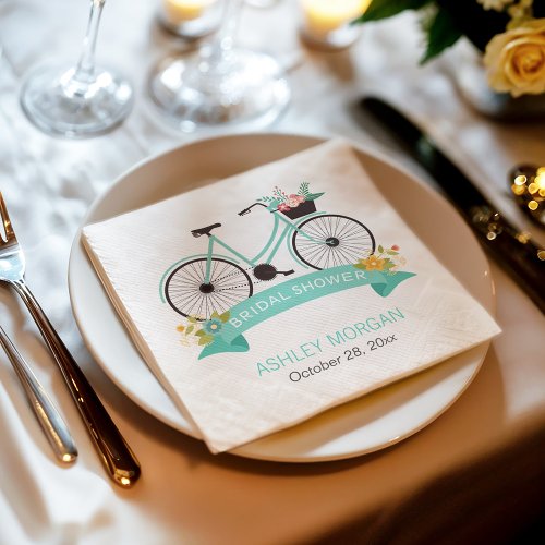 Bicycle Bridal Shower Party Mint Green Floral Paper Napkins