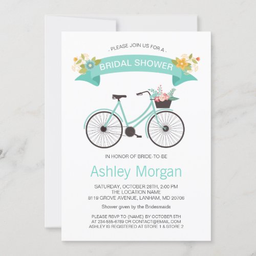 Bicycle Bridal Shower Pastel Tiffany Mint Floral Card