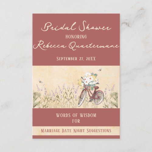 Bicycle Bridal Shower Words of Wisdom Enclosure Card