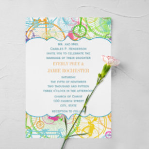 Bicycle Bright Colors Stylized Vintage Wedding Invitation