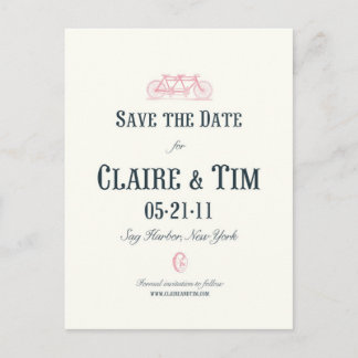 Bicycle Built For Two Save the Date-Custom Announcement Postcard