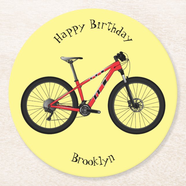 Bicycle cartoon illustration round paper coaster (Front)