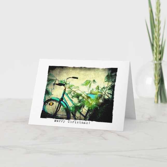Bicycle Christmas Grunge Holiday Card (Front)