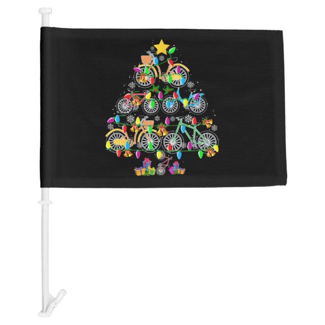 Bicycle Christmas Tree Funny Biker Bicyclist Car Flag (Front)