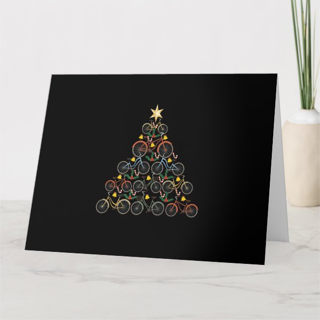 Bicycle Christmas Tree Funny Biker Bicyclist Xmas Card (Front)
