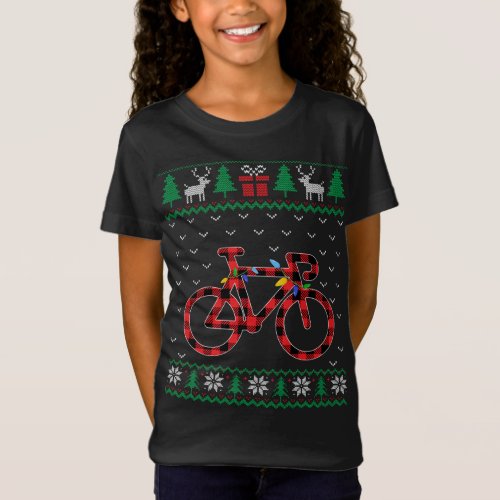 Bicycle Christmas Tree Lights Decoration Xmas Swea T_Shirt