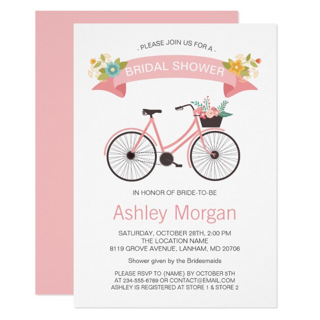 Bicycle Classy Chic Blush Pink Bridal Shower Invitation