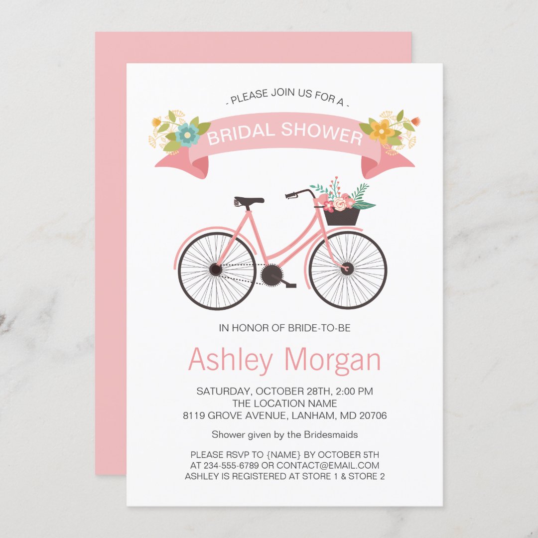 Bicycle Classy Chic Blush Pink Bridal Shower Invitation | Zazzle