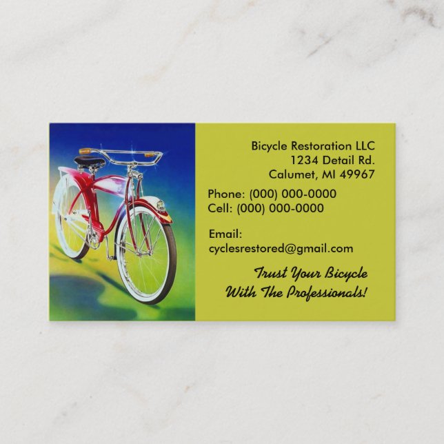 Bicycle Club Retro Style Restoration Business Card (Front)