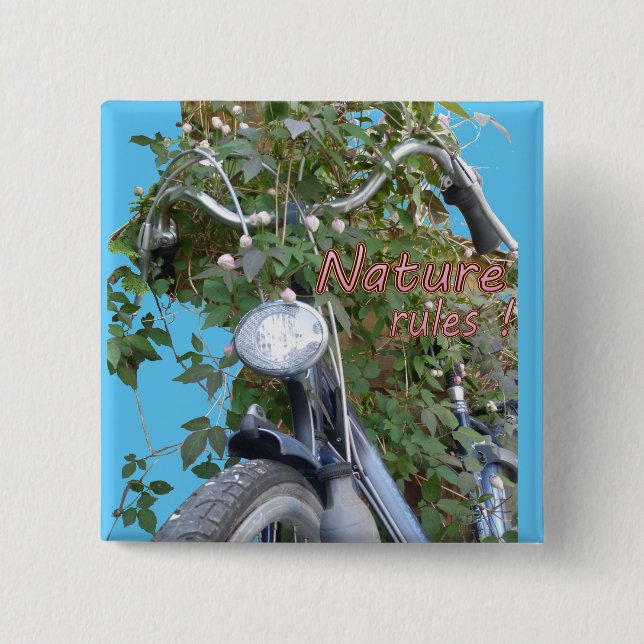 Bicycle covered with Clematis Square Button (Front)