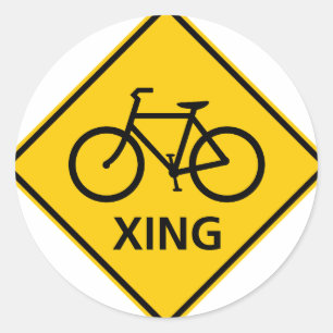 Bicycle Crossing Highway Sign Classic Round Sticker
