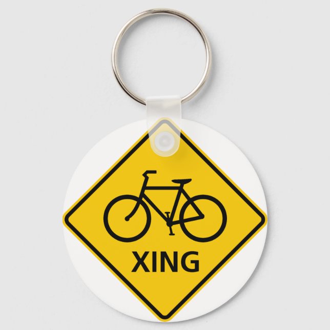 Bicycle Crossing Highway Sign Keychain (Front)