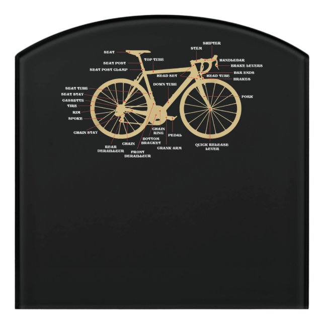 Bicycle Cycling Anatomy Road Bike Parts Biking Door Sign (Contour Front)