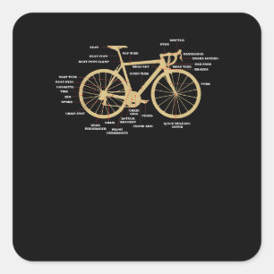 Bicycle Cycling Anatomy Road Bike Parts Biking Square Sticker