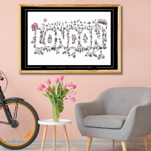 Bicycle Cycling Around London Line Art  Poster