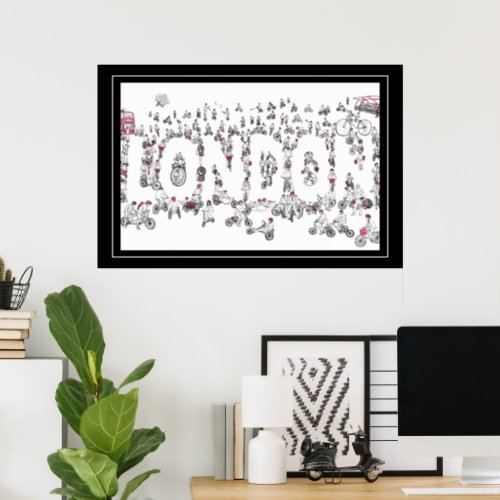 Bicycle Cycling Around London Line Art  Poster