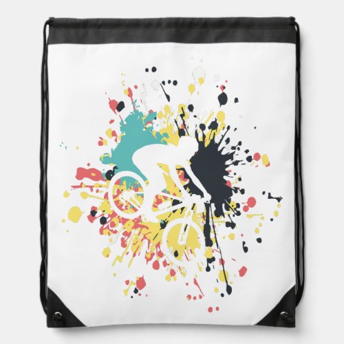 Bicycle Downhill Color Splash Drawstring Bag