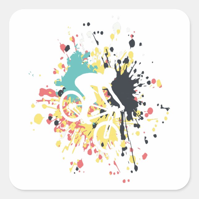 Bicycle Downhill Color Splash Square Sticker (Front)