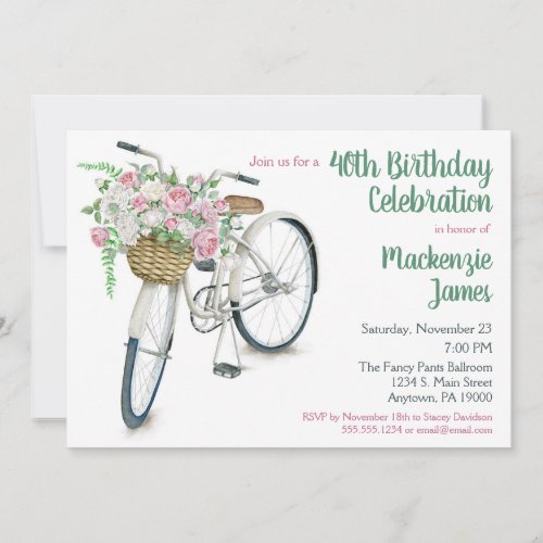 Bicycle Floral Birthday Invitation Roses