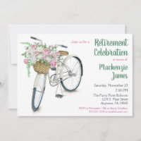 Bicycle Floral Retirement Invitation Ladies Female