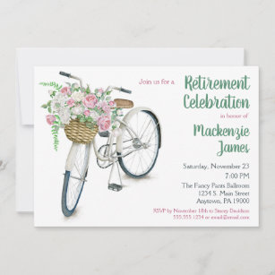 Bicycle Floral Retirement Invitation Ladies Female