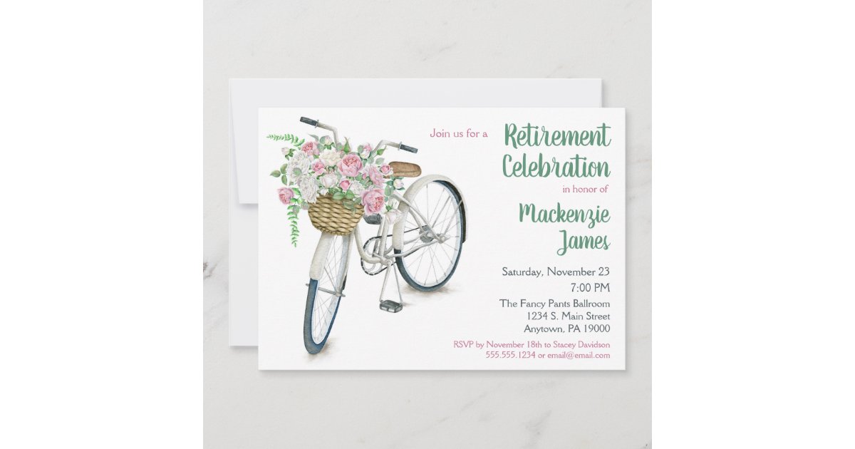 Bicycle Floral Retirement Invitation Ladies Female | Zazzle