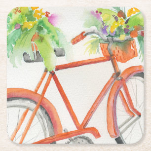 Bicycle Flower Box Square Paper Coaster