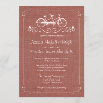 Bicycle For Two Burlap Dusty Pink Wedding Invitation by weddingtrendy at Zazzle