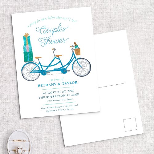 Bicycle for Two Couples Shower Invite Postcard