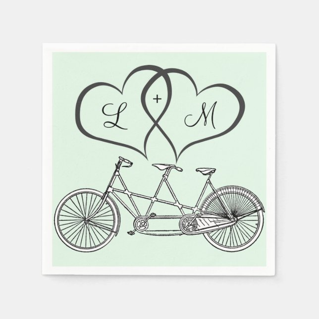Bicycle for Two Hearts Wedding Personalized Napkin (Front)