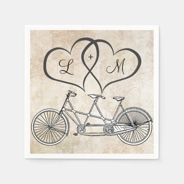 Bicycle for Two Hearts Wedding Personalized Napkin (Front)