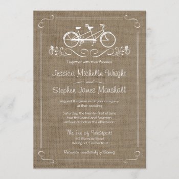 Bicycle For Two Natural Burlap Wedding Invitations by weddingtrendy at Zazzle