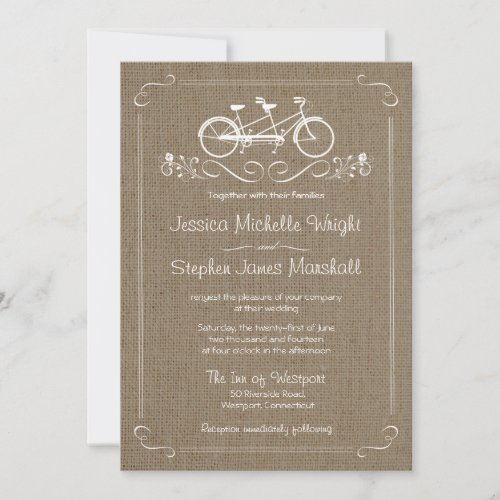 Bicycle for Two Natural Burlap Wedding Invitations