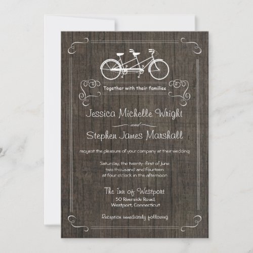 Bicycle for Two Rustic Wood Wedding Invitations