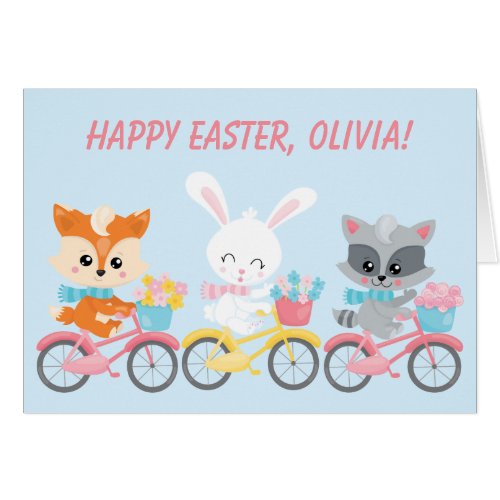 Bicycle Fox Bunny and Raccoon Kids Easter
