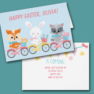 Bicycle Fox, Bunny, and Raccoon Kids Easter Cards