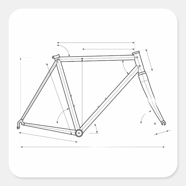 Bicycle Frame Geometry Diagram  Square Sticker (Front)